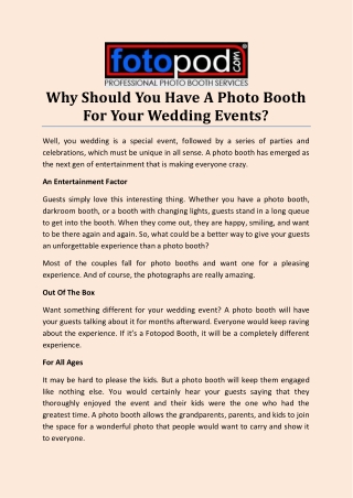 Why Should You Have A Photo Booth For Your Wedding Events?