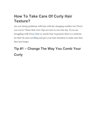 How To Take Care Of Curly Hair Texture?