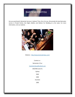 Bartender Hire Sydney | Bartender4you