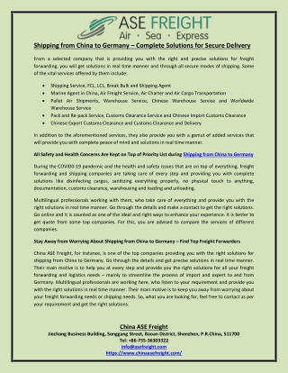 Shipping from China to Germany – Complete Solutions for Secure Delivery