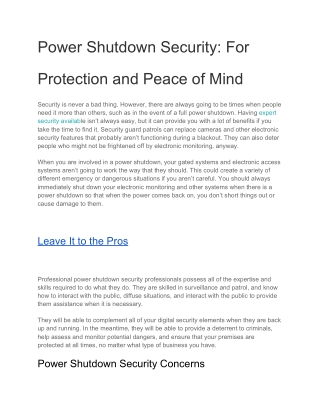 Power Shutdown Security: For Protection and Peace of Mind