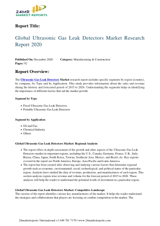 Ultrasonic Gas Leak Detectors Market Research Report 2020