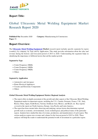 Ultrasonic Metal Welding Equipment Market Research Report 2020