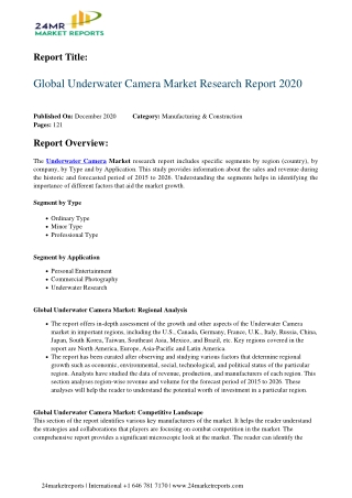 Underwater Camera Market Research Report 2020