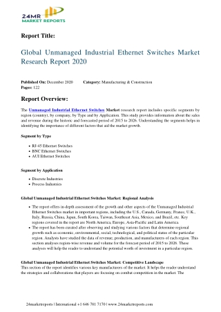 Unmanaged Industrial Ethernet Switches Market Research Report 2020