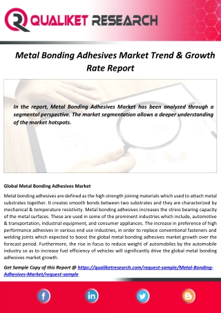 Metal Bonding Adhesives Market Technology Development, Innovation, Technologies Advancement, Applications &Verticals