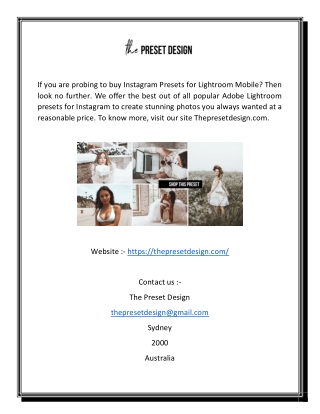 Buy Adobe Lightroom Mobile Presets | The Preset Design
