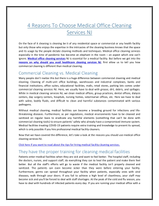 4 Reasons To Choose Medical Office Cleaning Services NJ