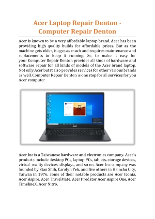 Acer Laptop Repair Denton