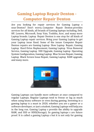 Gaming Laptop Repair Denton