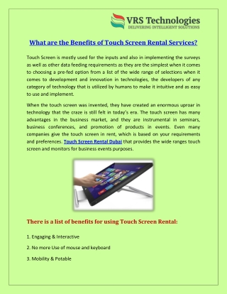 What are the Benefits of Touch Screen Rental Services?