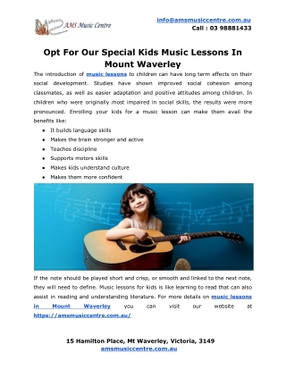 Opt For Our Special Kids Music Lessons In Mount Waverley
