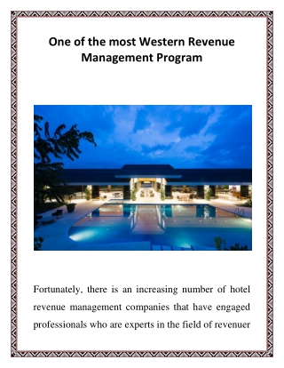 One of the most Western Revenue Management Program
