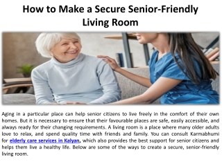 How can I make the living room comfortable and welcoming to the elderly