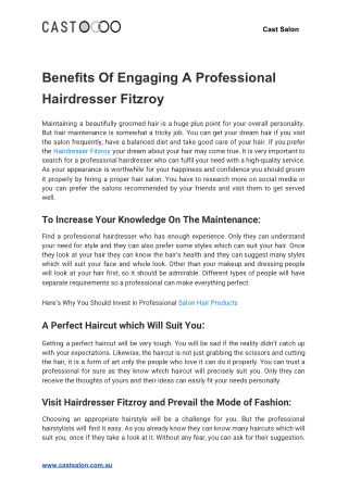 Benefits Of Engaging A Professional Hairdresser Fitzroy
