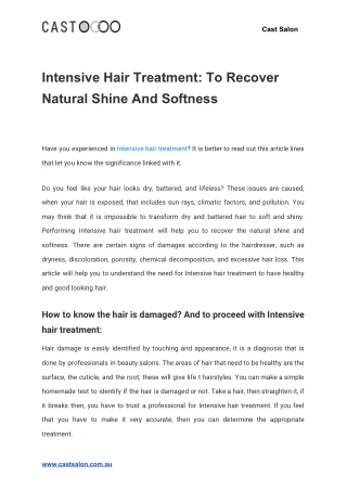 Intensive Hair Treatment: To Recover Natural Shine And Softness