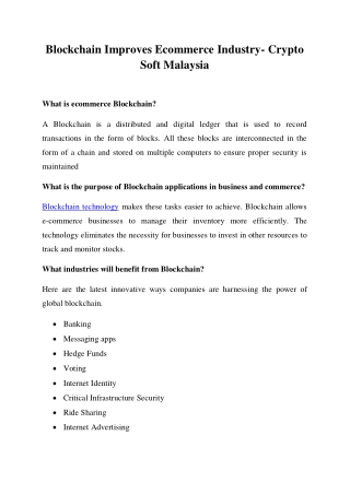Blockchain Improves Ecommerce Industry- Crypto Soft Malaysia