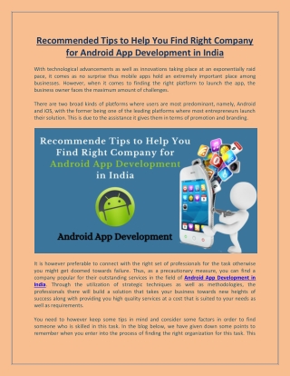 Recommended Tips to Help You Find Right Company for Android App Development in India