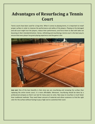 Advantages of Resurfacing a Tennis Court