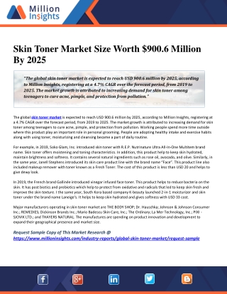 Skin Toner Market Size Worth $900.6 Million By 2025