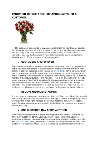 KNOW THE IMPORTANCE FOR APOLOGIZING TO A CUSTOMER