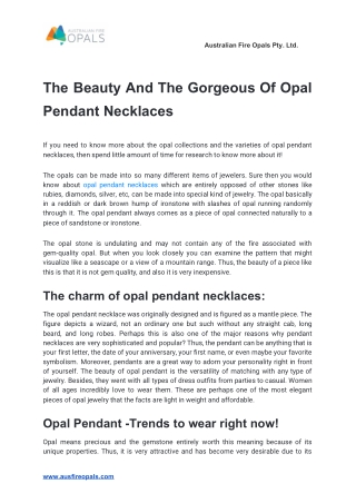 The Beauty And The Gorgeous Of Opal Pendant Necklaces