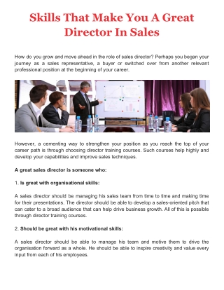 Skills That Make You A Great Director In Sales