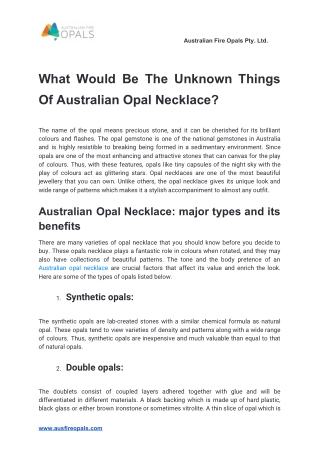 What Would Be The Unknown Things Of Australian Opal Necklace?