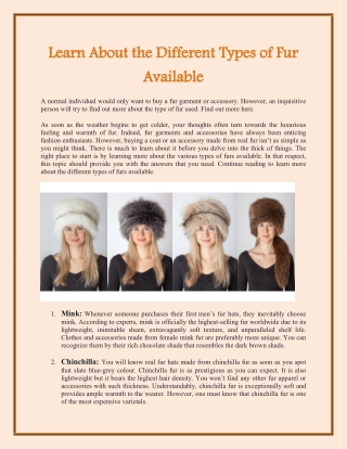 Learn About the Different Types of Fur Available