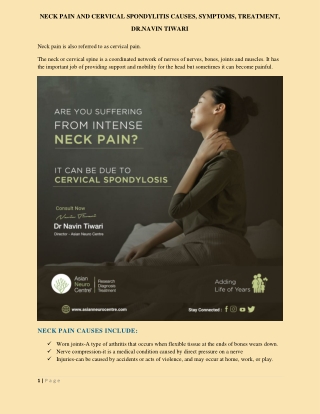 Neck Pain and Cervical Spondylitis Causes Symptoms Treatment Dr.navin Tiwari.