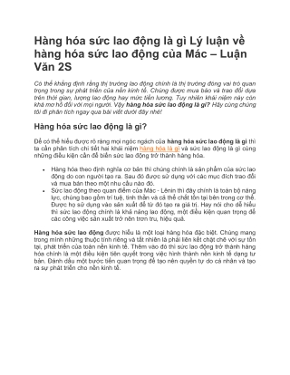 Hàng hóa sức lao động là gì? Lý luận về hàng hóa sức lao động của Mác - Luận Văn 2S