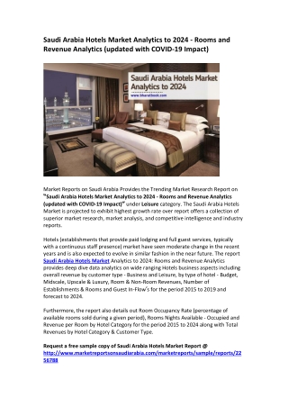 Saudi Arabia Hotels Market Analytics to 2024 - Rooms and Revenue Analytics