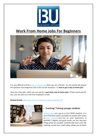 Work From Home Jobs For Beginners