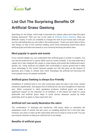 List Out The Surprising Benefits Of Artificial Grass Geelong