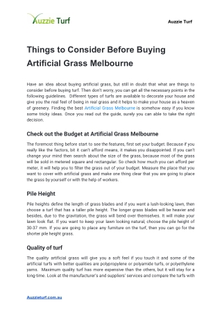 Things to Consider Before Buying Artificial Grass Melbourne