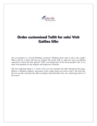 Order customized Tallit for sale| Visit Galilee Silks