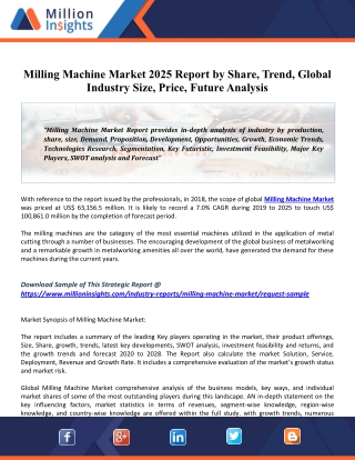 Milling Machine Market 2025 Report by Emerging Trends, Application Scope, Size, Status