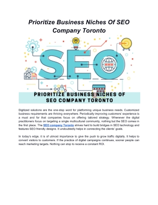 Prioritize Business Niches Of SEO Company Toronto