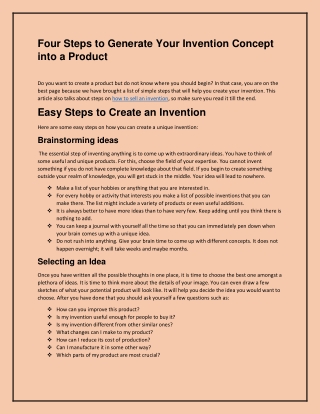 Four Steps to Generate Your Invention Concept into a Product