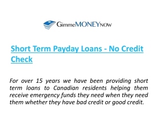 Short Term Payday Loans - No Credit Check