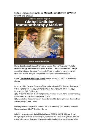 Global Cellular Immunotherapy Market Research Report Forecast 2030