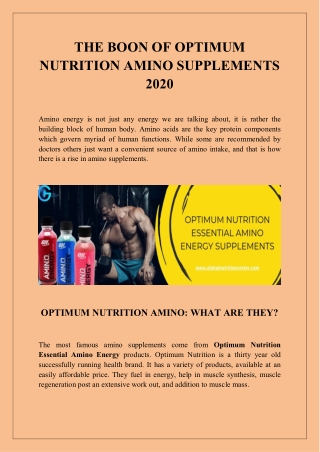 THE BOON OF OPTIMUM NUTRITION AMINO SUPPLEMENTS 2020