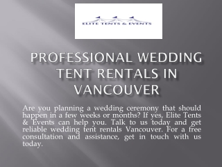 Professional Wedding Tent Rentals in Vancouver
