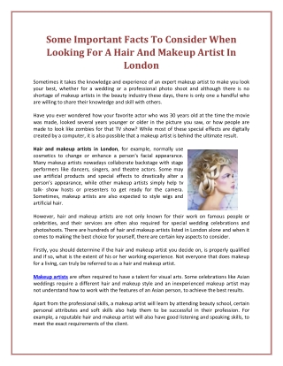 Some Important Facts To Consider When Looking For A Hair And Makeup Artist In London