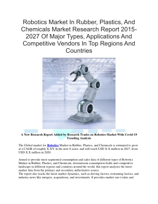 Robotics Market In Rubber, Plastics, And Chemicals Market Research Report 2015-2027