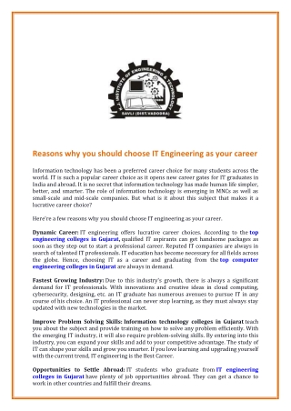 Reasons why you should choose IT Engineering as your career