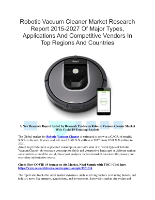 Robotic Vacuum Cleaner Market Research Report 2015-2027