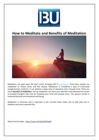 How to Meditate and Benefits of Meditation