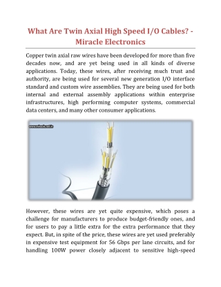 What Are Twin Axial High Speed IO Cables - Miracle Electronics