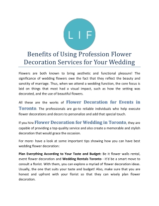 Benefits of Using Profession Flower Decoration Services for Your Wedding